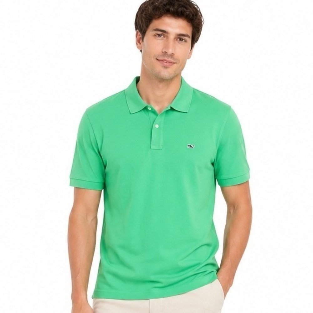 Vineyard Vines Polo Shirt Mens XXL Green Short Sleeve Cotton Pique Whale Logo